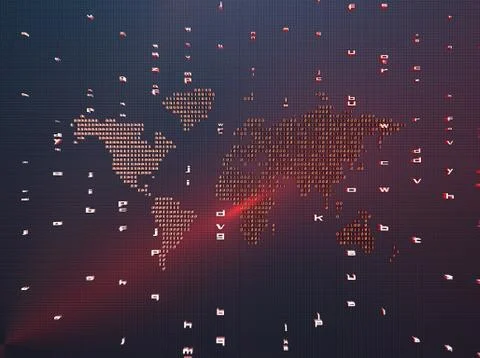 World map composed of binary codes, global network technology Illustrazione stock