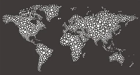 World map composed of different sizes polka dots Stock Illustration