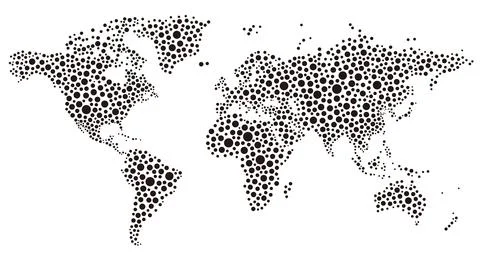 World map composed of different sizes polka dots Stock Illustration