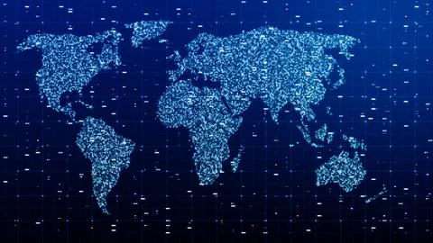 World Map Composed of Digital Dots and Patterns on a Blue Background Stock Illustration