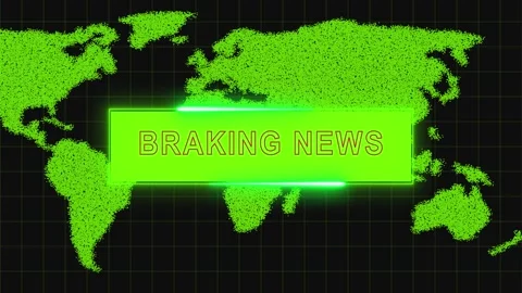 World Map Composed of Green Particles with a Neon " Breaking News" Sign glo.. Stock Footage 321396670