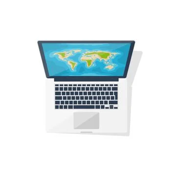 World map on the computer. Flat style. Navigation. Travel and tourism. Roupe Stock Illustration