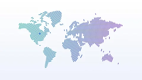 World map of concentric ring arcs drawing outward from North America on white Vídeos de archivo 348337645