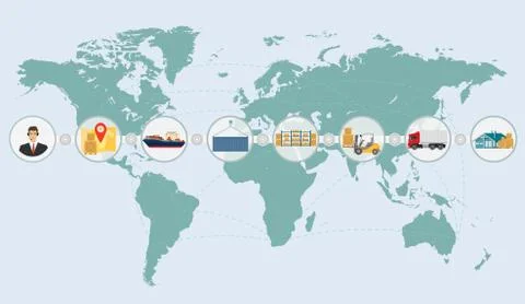 World map concept of cargo logistics delivery shipping service infographics. Stock Illustration