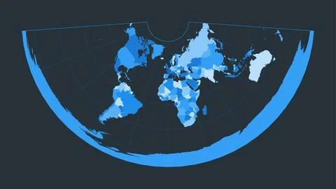 World Map. Conic equidistant projection. Futuristic world illustration for .. Stock Illustration