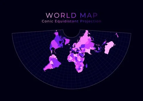 World Map. Conic equidistant projection. Digital world illustration. Bright.. イラスト素材