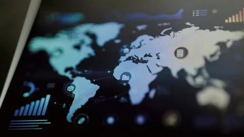 World map with connected facility markers Stock Photos