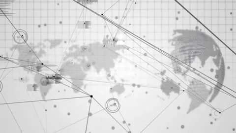 World map with connecting lines and data points, global network animation Stock Footage 330344762