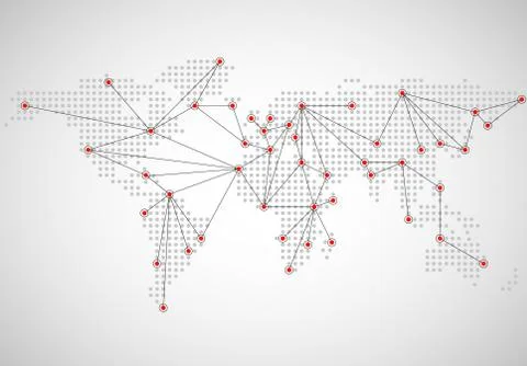 World map connection, abstract dotted background, social media network Stock Illustration
