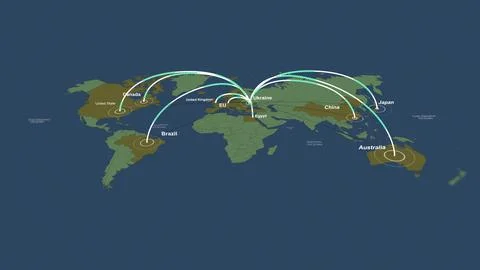 World map connection network 3d animation. A worldwide network expanding over Stock Illustration