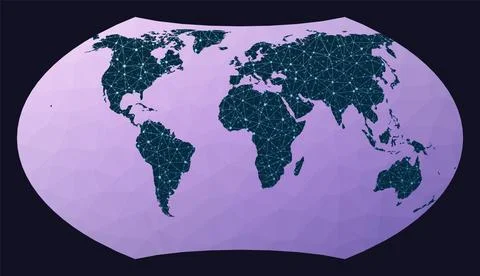 World map connection. Wagner projection. World network map. Wired globe in .. Illustrazione stock