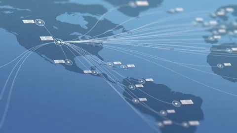 World map with connections. Flat 2D vector graphs and charts with data Stock Footage 130590379