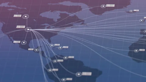 World map with connections. Flat 2D vector graphs and charts with data points Stock Footage 130590482