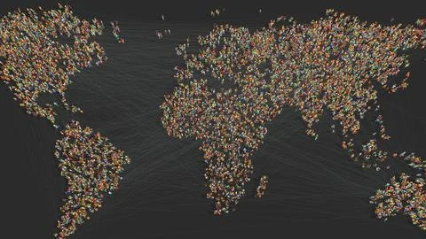 A world map consisting of thousands of connected people - 3d illustration Stock Illustration