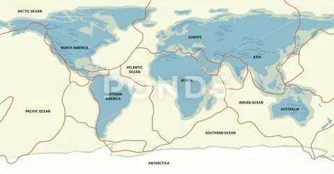 World map with continent names Stock Illustration #232579124