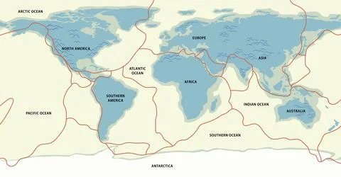 World map with continent names Stock Illustration