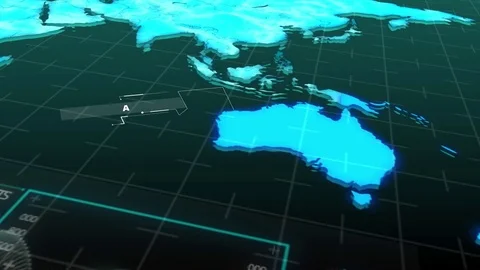 World map continents  in computer hologram business internet background Stock Footage 76640609