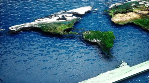 A World map of continents push in towards North America CGI animation motion Stock Footage 155230403