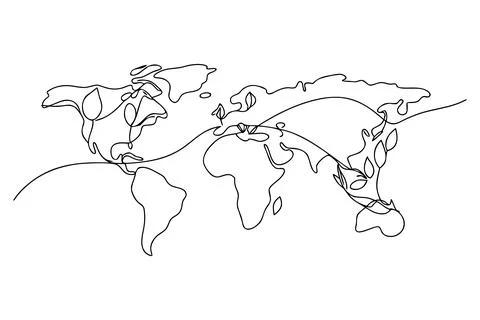 World map continuous line drawing globe continents Stock Illustration