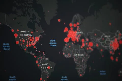 World map of Coronavirus, Close-up countries with Covid-19, as of March 22 2020 Stock Photos