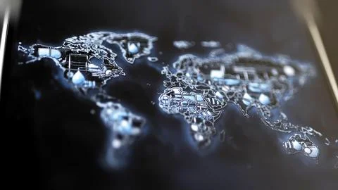 World map covered with water technology Stock Photos