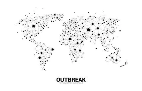 World map in covid-19 virus shape and particle of Corona virus background. Co Stock Illustration