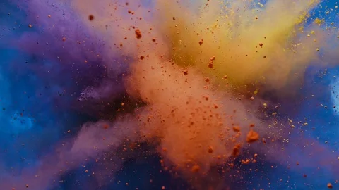World map created with colorful powder fly after being exploded. Slow Motion. Stock Footage 76239590