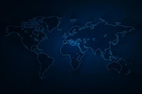 World map created with line on blue background, vector Stock Illustration