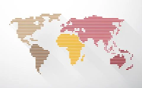 World map created from lines in pastel colors and long shadows Stock Illustration