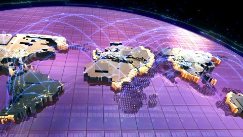 A world map is created on a wafer, and light connects the world. Stock Footage 340301030