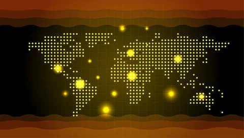 World Map Created By Yellow Dots On A Grid Stock Illustration
