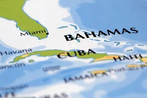 World map of cuba and focus in all border with miami, bahamas, havana, hait.. Stock-Fotos