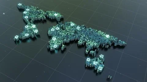 World map of cubes. 3D illustration Illustrazione stock