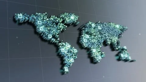 World map of cubes. 3D illustration Illustrazione stock