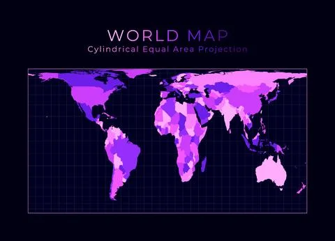 World Map. Cylindrical equal-area projection. Digital world illustration. B.. Stock Illustration