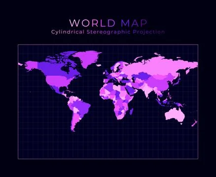 World Map. Cylindrical stereographic projection. Digital world illustration.. Stock Illustration