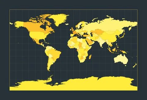 World Map. Cylindrical stereographic projection. Futuristic world illustrat.. Illustrazione stock