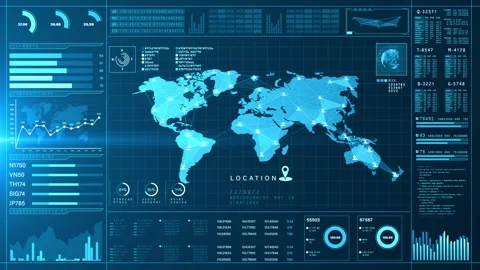 World Map Data Analysis Technology Interface Display, Data visualization Stock Footage 273284992