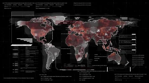 World map with data hud lement Stock Footage 259452385