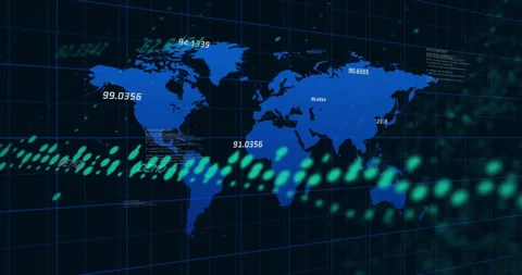 World map with data points and digital data processing animation Stock Footage 305017065