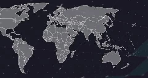 World map with data points and connections image over dark background 스톡 일러스트