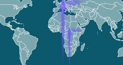 World map with data processing image over Europe and Africa Illustrazione stock