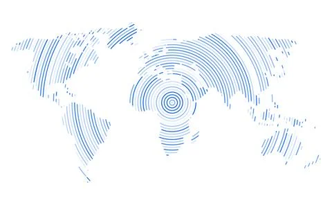 World map design made of blue concentric lines forming a global abstract Stock Illustration