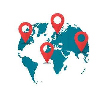 World map destination pins, concept of global gps transportation logistic Stock Illustration