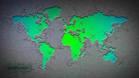 World map on the destroyed wall Stock Illustration