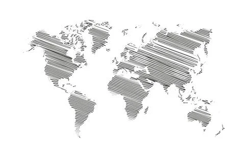 World map Detail Vector Line sketch Up Illustrator, EPS 10. Stock Illustration
