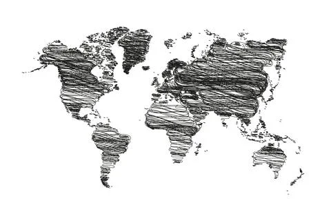 World map Detail Vector Line sketch Up Illustrator, EPS 10. Stock Illustration