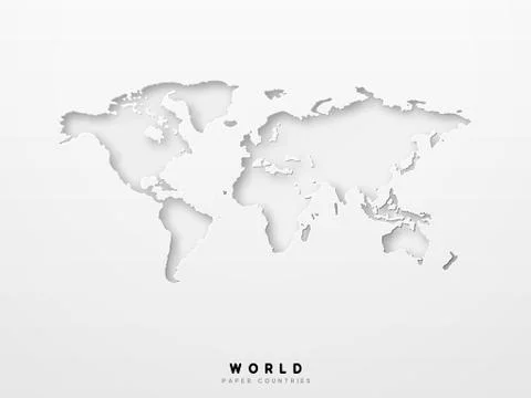World map detailed design of white color cut from paper Stock Illustration