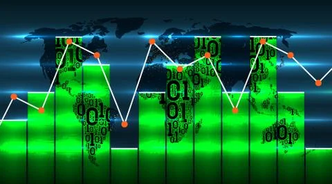 World map with diagram chart graph, on background of future digital technologies Stock Illustration
