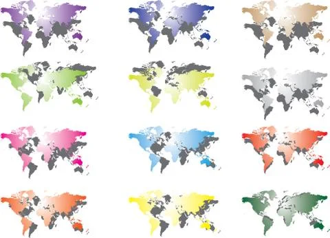 World map in different colors Stock Illustration
